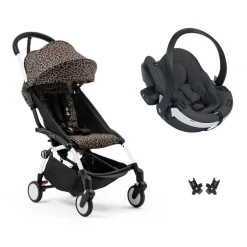 Poussette duo yoyo 3 - châssis blanc pack 6+ et siège auto izi go modular x2 by besafe leopard