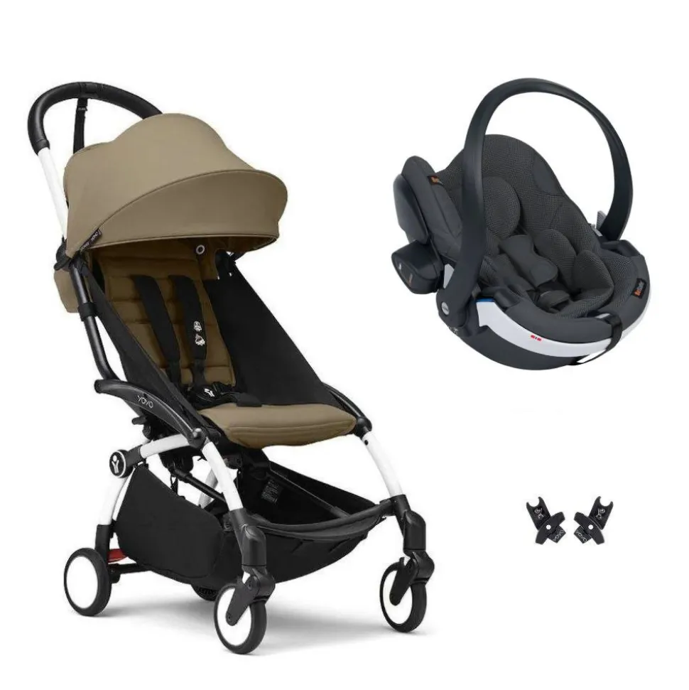 Poussette duo yoyo 3 - châssis blanc pack 6+ et siège auto izi go modular x2 by besafe toffee