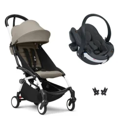 Poussette duo yoyo 3 - châssis blanc pack 6+ et siège auto izi go modular x2 by besafe taupe