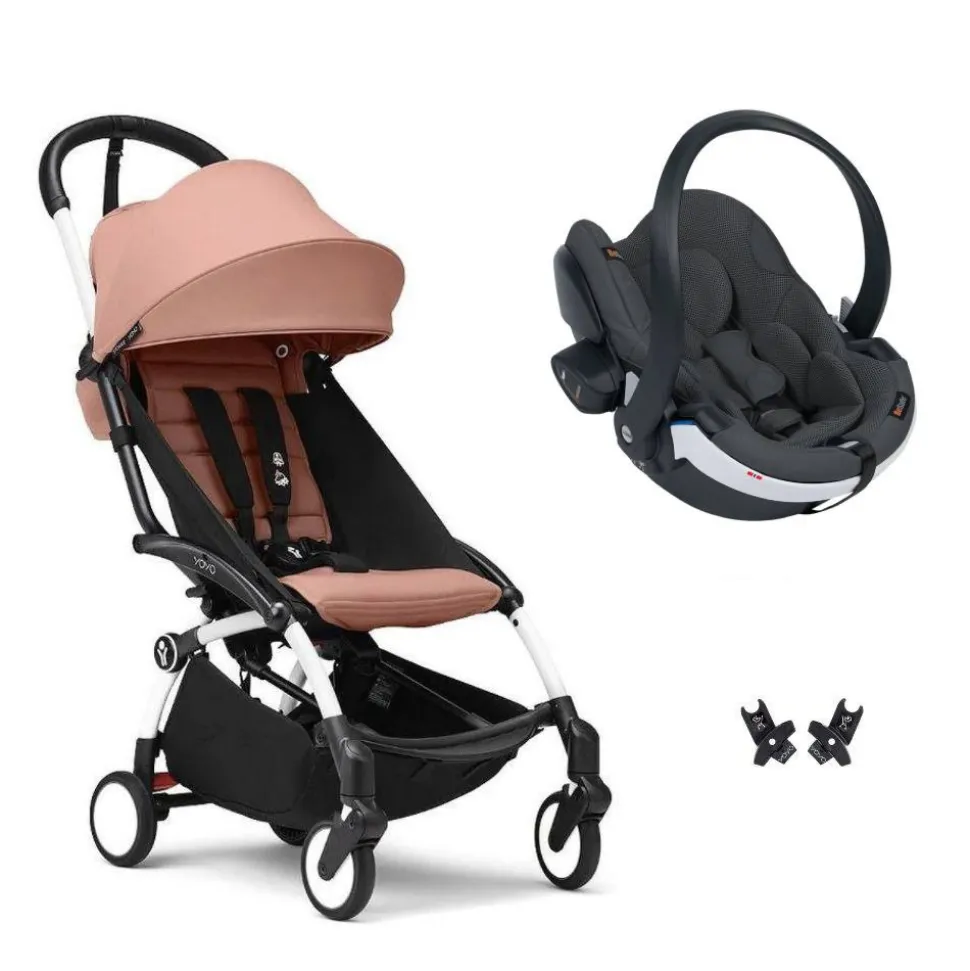 Poussette duo yoyo 3 - châssis blanc pack 6+ et siège auto izi go modular x2 by besafe ginger