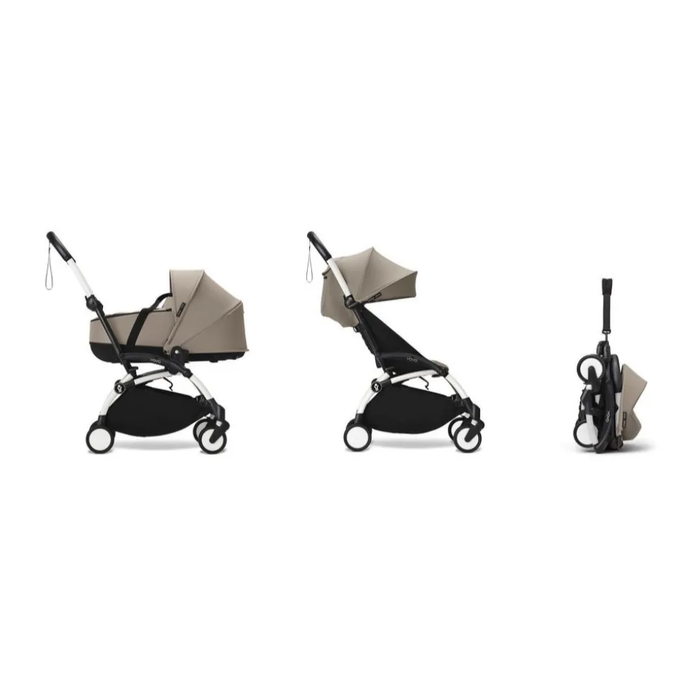Poussette duo yoyo 3 - châssis blanc pack 6+ et nacelle taupe