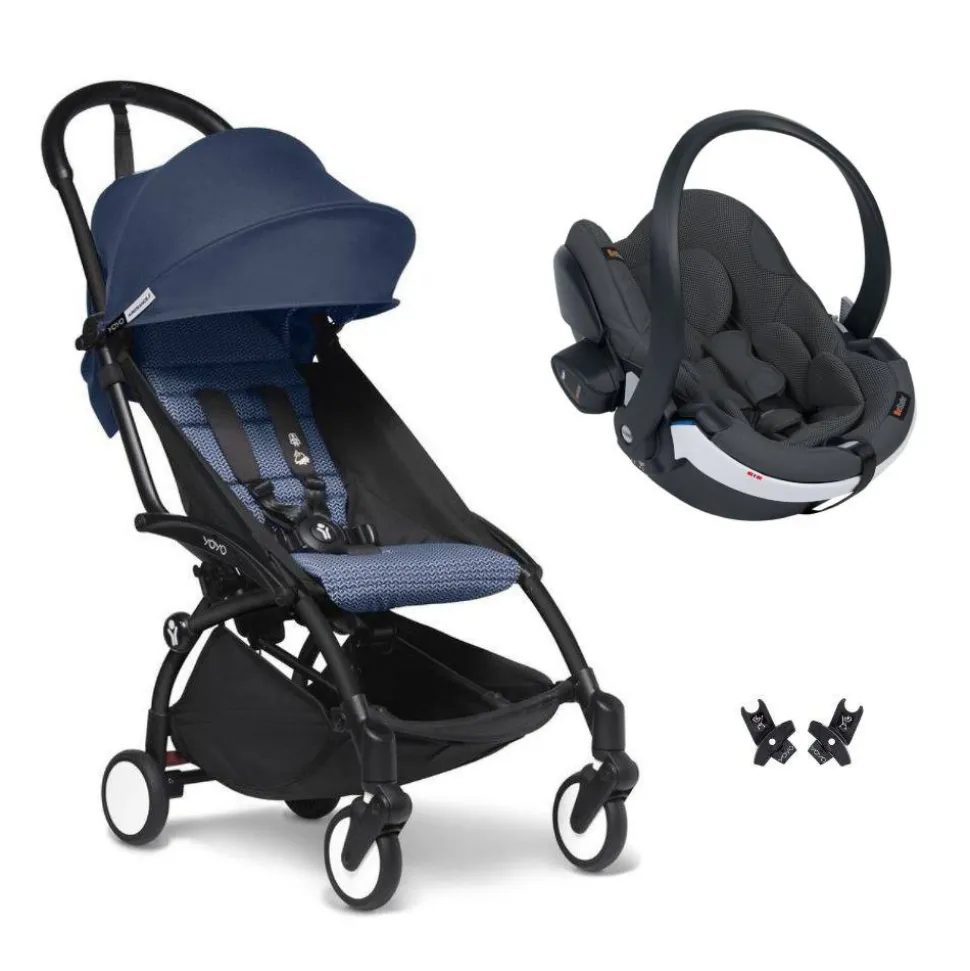 Poussette duo yoyo 3 - châssis noir pack 6+ et siège auto izi go modular x2 by besafe bleu air france