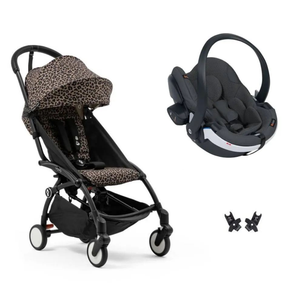 Poussette duo yoyo 3 - châssis noir pack 6+ et siège auto izi go modular x2 by besafe léopard