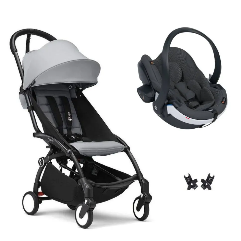 Poussette duo yoyo 3 - châssis noir pack 6+ et siège auto izi go modular x2 by besafe stone