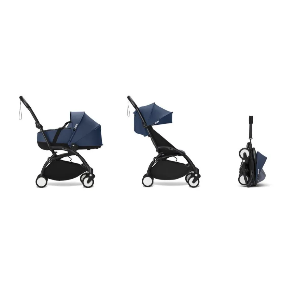 Poussette duo yoyo 3 - châssis noir pack 6+ et nacelle bleu air france