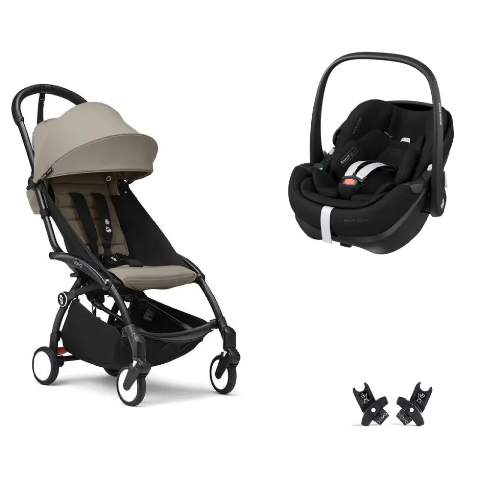 Poussette duo yoyo 3 pack 6+ et siège auto pebble 360 pro² - chassis noir - taupe