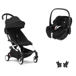 Poussette duo yoyo 3 pack 6+ et siège auto pebble 360 pro² black - chassis blanc - noir