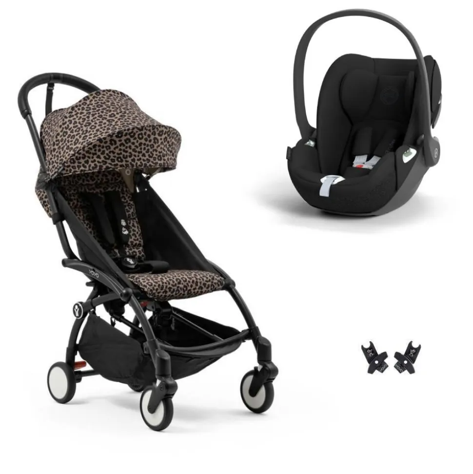 Poussette duo yoyo 3 pack 6+ et siège auto cloud t black - chassis noir - léopard