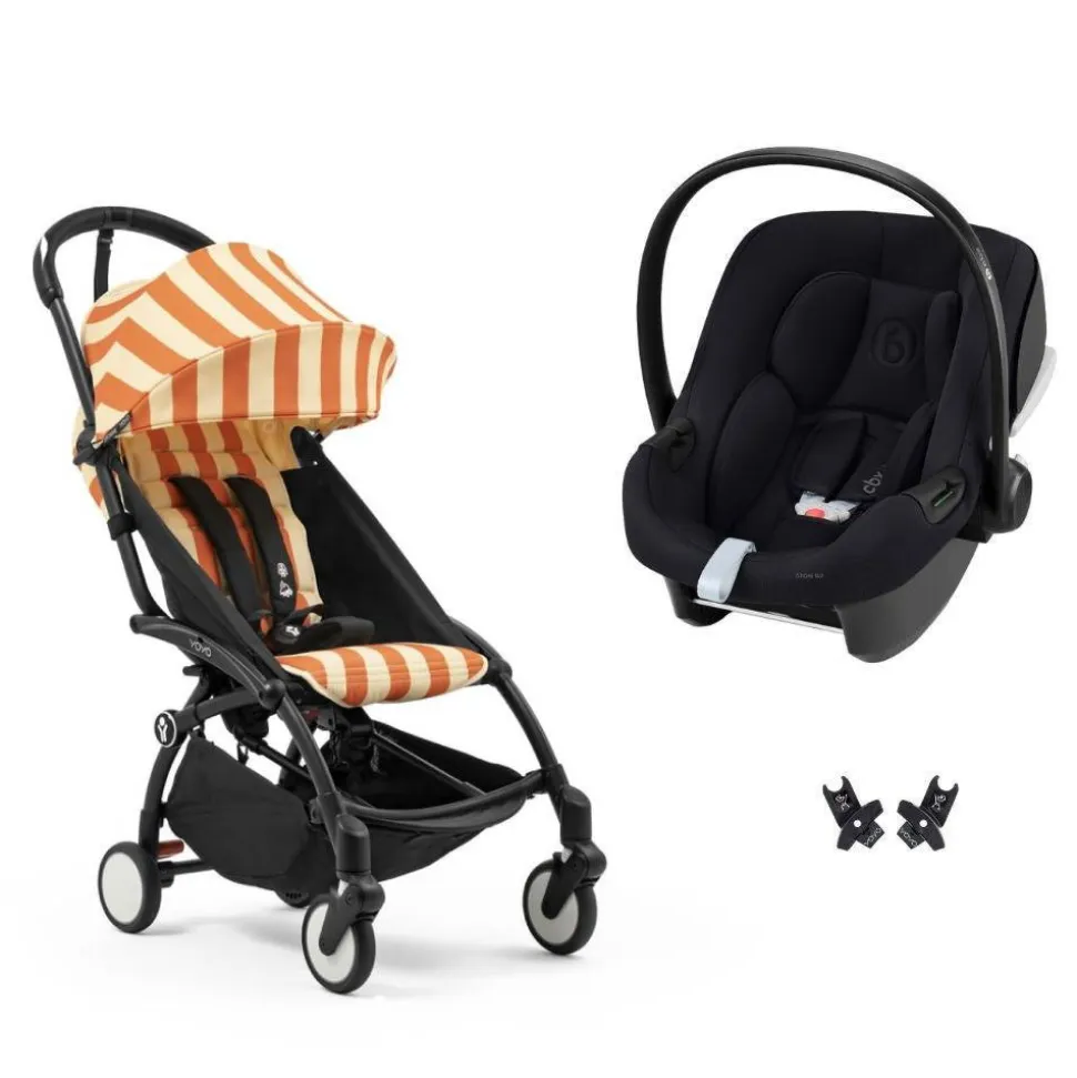 Poussette duo yoyo 3 pack 6+ et siège auto cloud t black - chassis noir - bleu air france