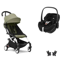Poussette duo yoyo 3 pack 6+ et siège auto pebble 360 pro² black - chassis blanc - olive