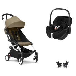 Poussette duo yoyo 3 pack 6+ et siège auto pebble 360 pro² black - chassis blanc - toffee