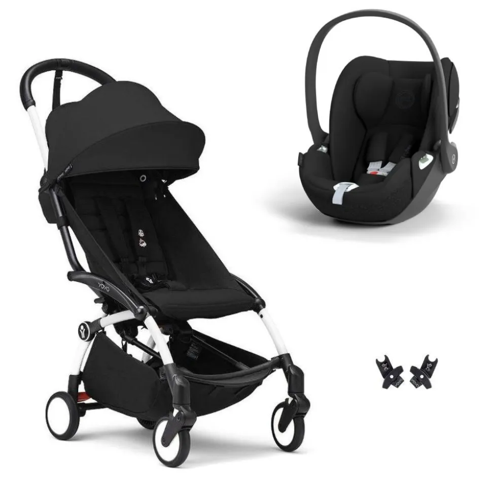 Poussette duo yoyo 3 pack 6+ et siège auto cloud t - chassis blanc - noir