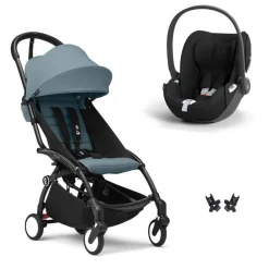 Poussette duo yoyo 3 pack 6+ et siège auto cloud t black - chassis noir - aqua