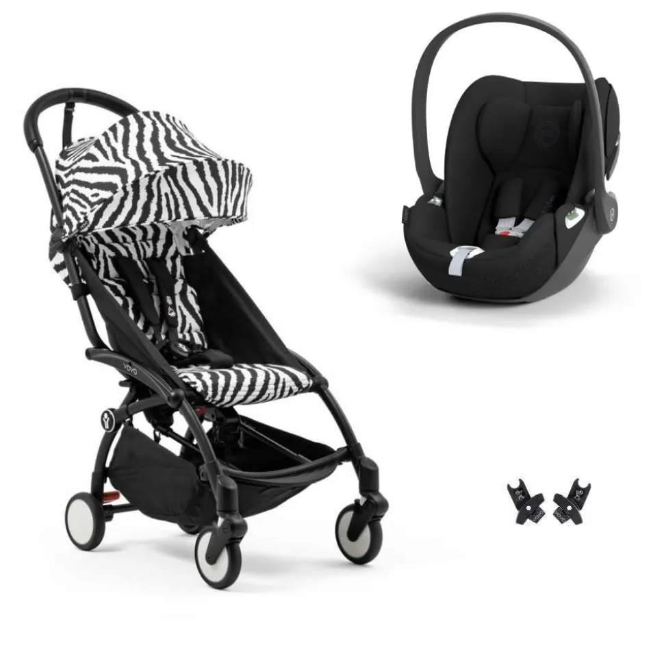 Poussette duo yoyo 3 pack 6+ et siège auto cloud t black - chassis noir - zebra