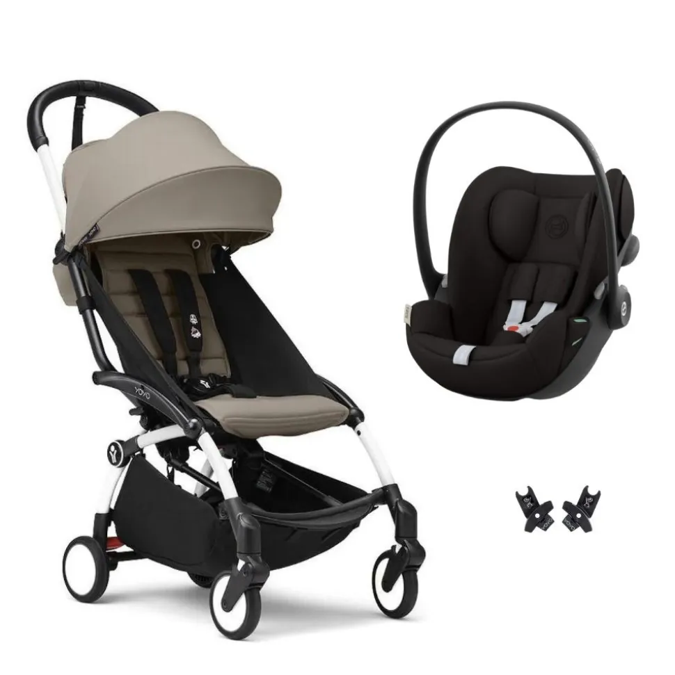 Poussette duo yoyo 3 pack 6+ et siège auto cloud g3 black - chassis blanc - taupe