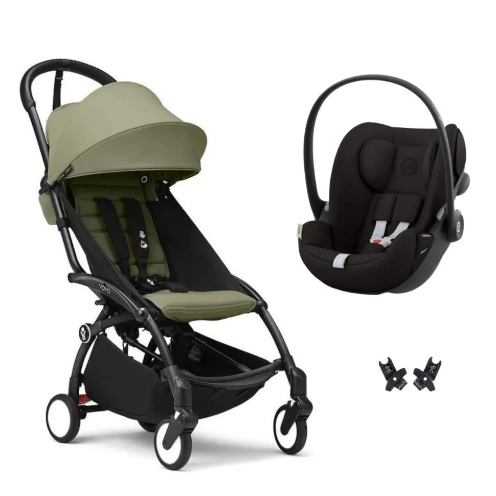 Poussette duo yoyo 3 pack 6+ et siège auto cloud g3 black - chassis noir - olive