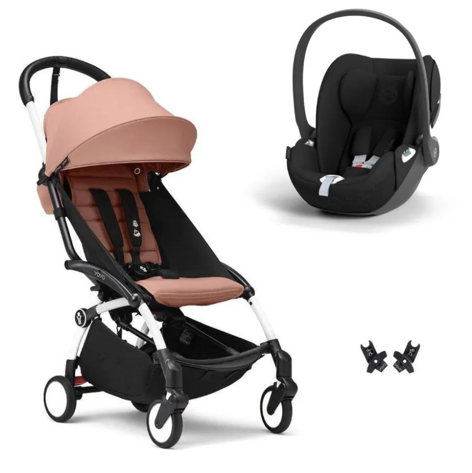 Poussette duo yoyo 3 pack 6+ et siège auto cloud t - chassis blanc - ginger