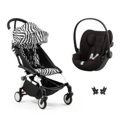 Poussette duo yoyo 3 pack 6+ et siège auto cloud g3 black - chassis blanc - zebra