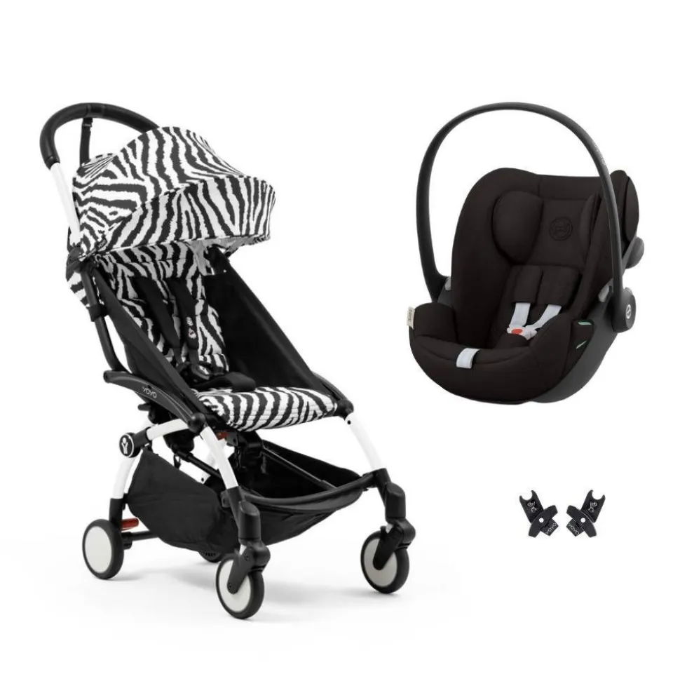 Poussette duo yoyo 3 pack 6+ et siège auto cloud g3 black - chassis blanc - zebra