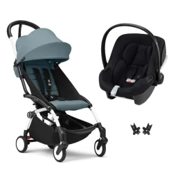 Poussette duo yoyo 3 pack 6+ et siège auto aton b2 black - chassis blanc - aqua