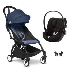 Poussette duo yoyo 3 pack 6+ et siège auto cloud g3 black - chassis noir - bleu air france