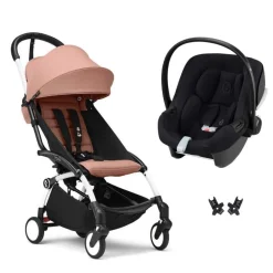 Poussette duo yoyo 3 pack 6+ et siège auto aton b2 black - chassis blanc - ginger
