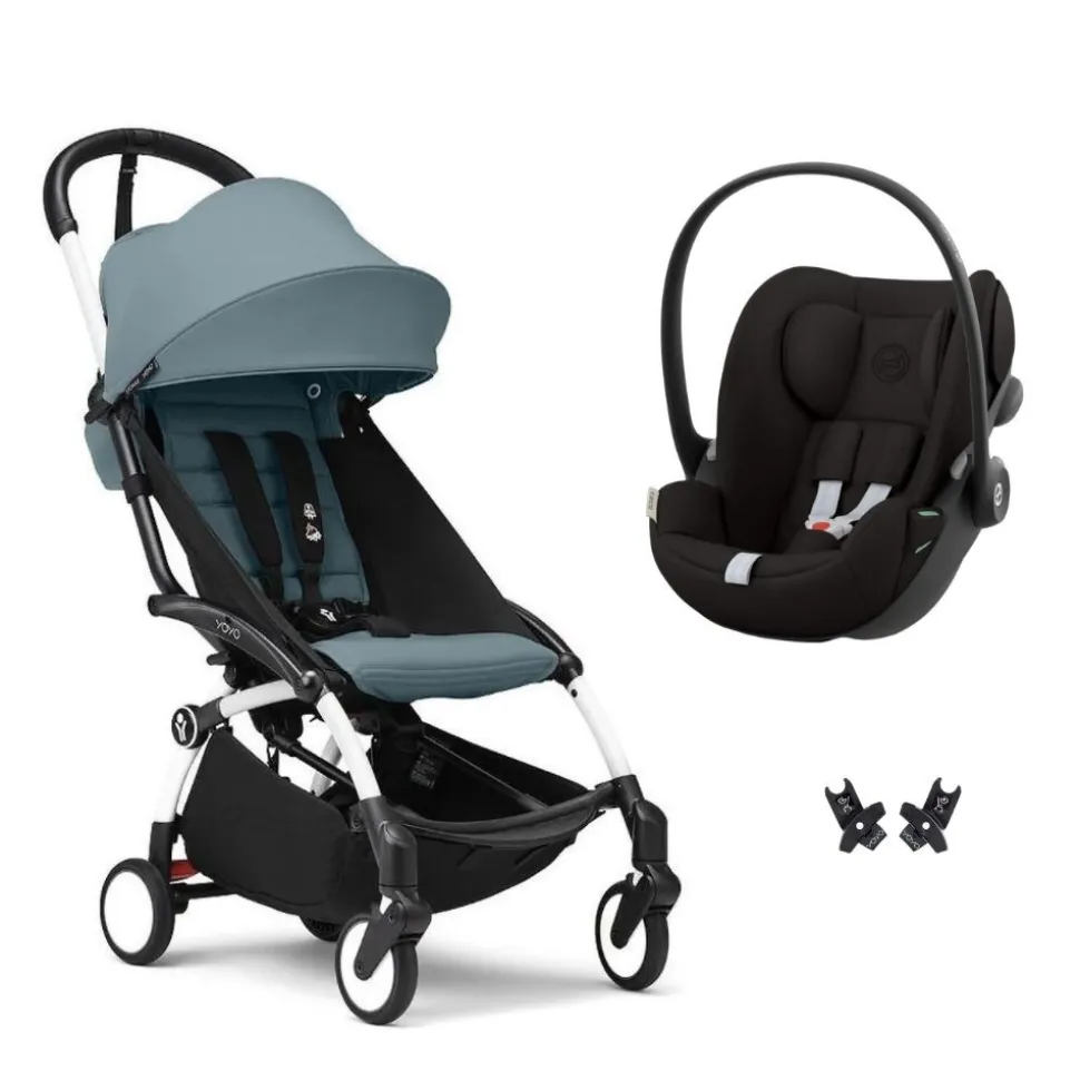 Poussette duo yoyo 3 pack 6+ et siège auto cloud g3 black - chassis blanc - aqua