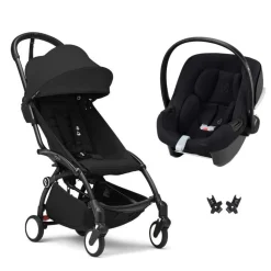 Poussette duo yoyo 3 pack 6+ et siège auto aton b2 black - chassis noir - noir