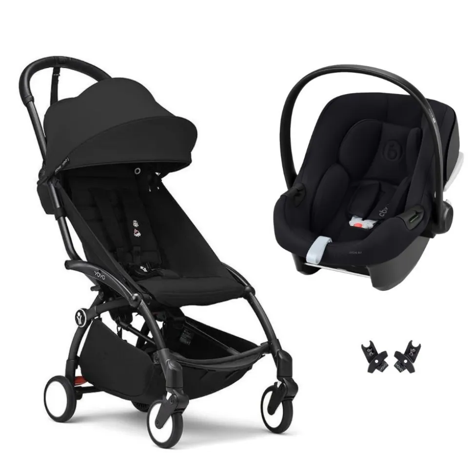 Poussette duo yoyo 3 pack 6+ et siège auto aton b2 black - chassis noir - noir