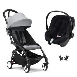Poussette duo yoyo 3 pack 6+ et siège auto aton b2 black - chassis noir - stone