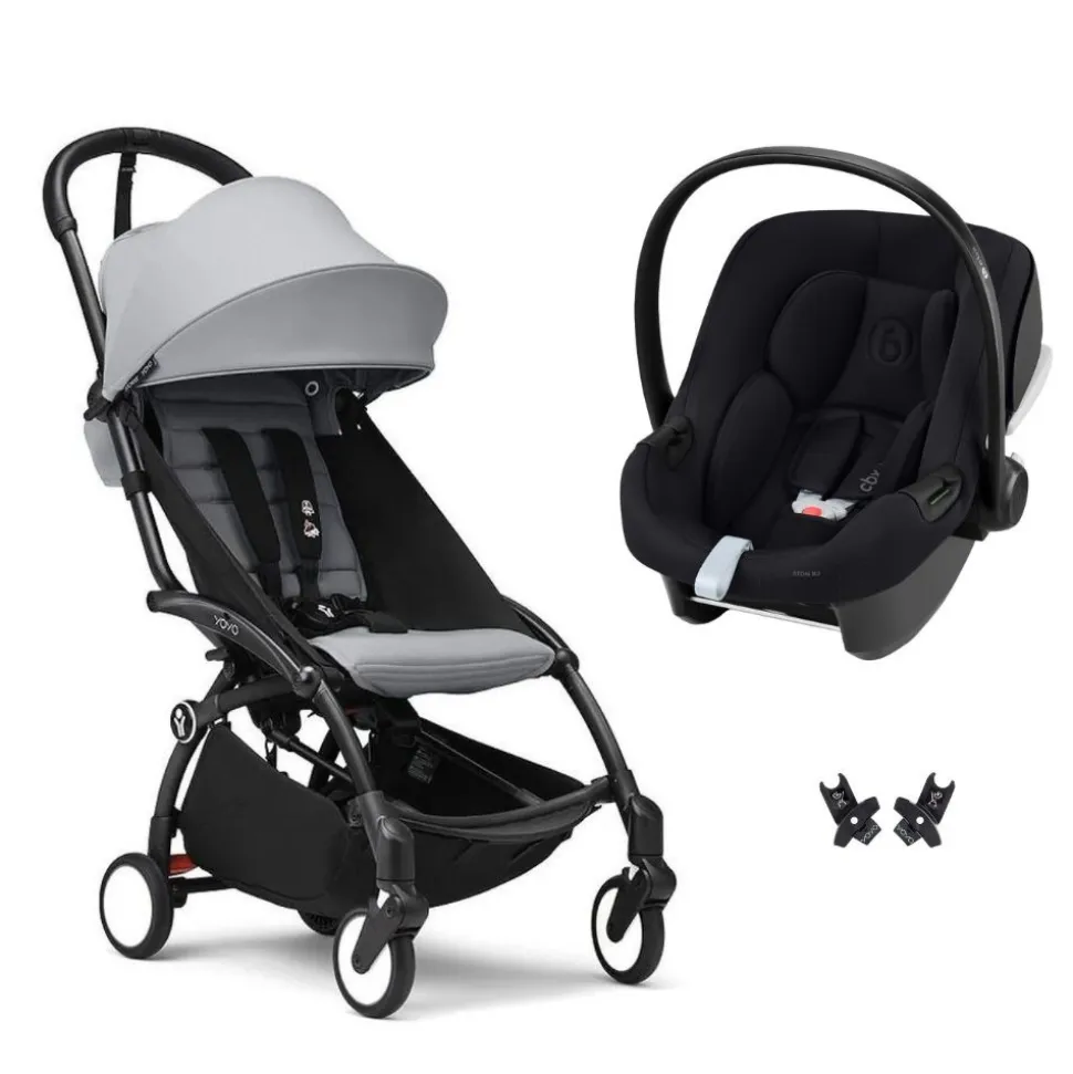 Poussette duo yoyo 3 pack 6+ et siège auto aton b2 black - chassis noir - stone