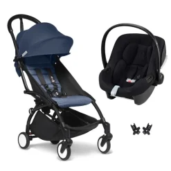 Poussette duo yoyo 3 pack 6+ et siège auto aton b2 black - chassis noir - bleu air france