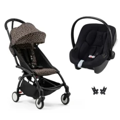 Poussette duo yoyo 3 pack 6+ et siège auto aton b2 black - chassis noir - leopard