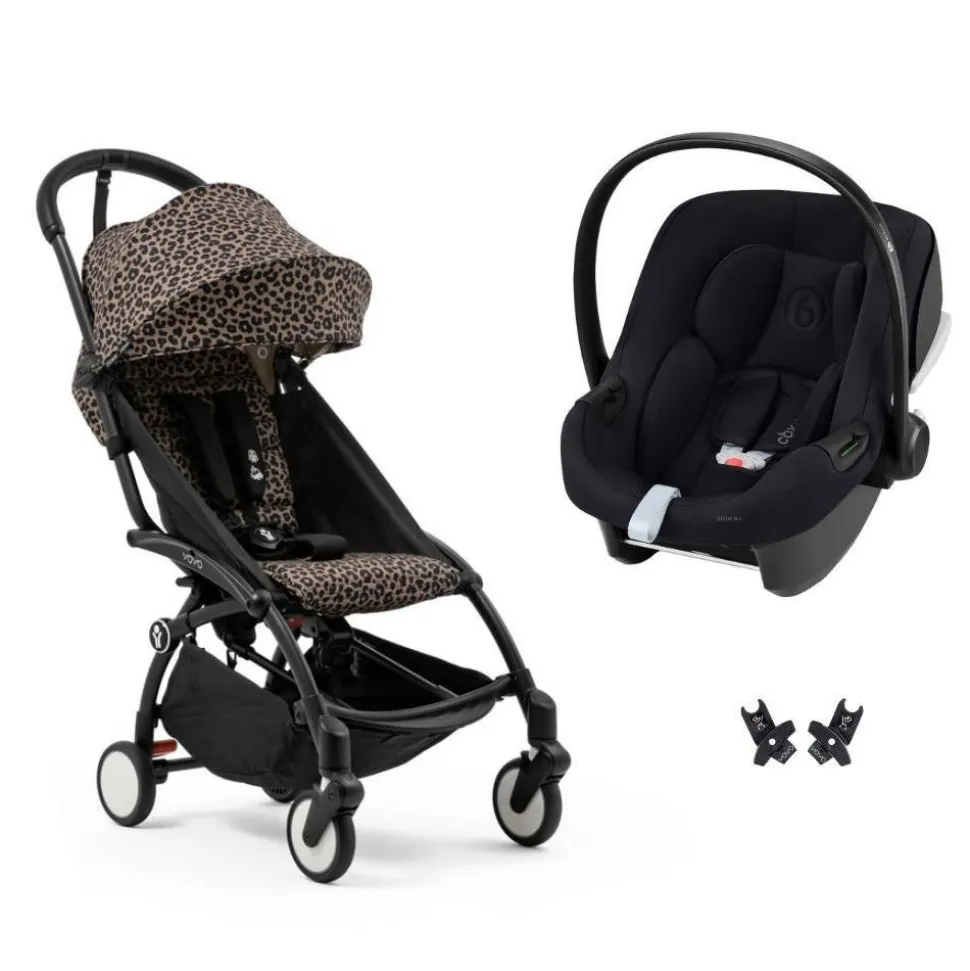 Poussette duo yoyo 3 pack 6+ et siège auto aton b2 black - chassis noir - leopard