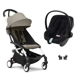 Poussette duo yoyo 3 pack 6+ et siège auto aton b2 black - chassis blanc - taupe
