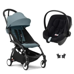 Poussette duo yoyo 3 pack 6+ et siège auto aton b2 black - chassis noir - aqua