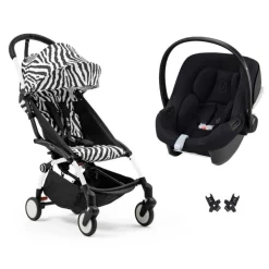 Poussette duo yoyo 3 pack 6+ et siège auto aton b2 black - chassis blanc - zebra