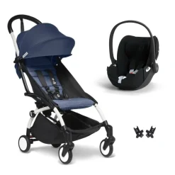 Poussette duo yoyo 3 pack 6+ et siège auto cloud t plus black - chassis blanc - bleu air france