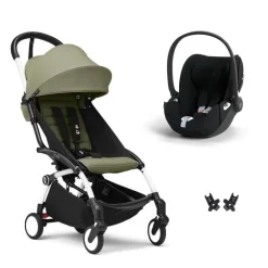 Poussette duo yoyo 3 pack 6+ et siège auto cloud t plus black - chassis blanc - olive