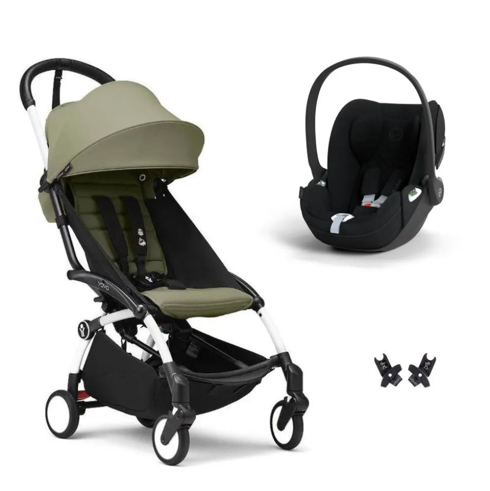 Poussette duo yoyo 3 pack 6+ et siège auto cloud t plus black - chassis blanc - olive