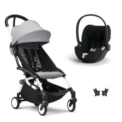 Poussette duo yoyo 3 pack 6+ et siège auto cloud t plus black - chassis blanc - stone