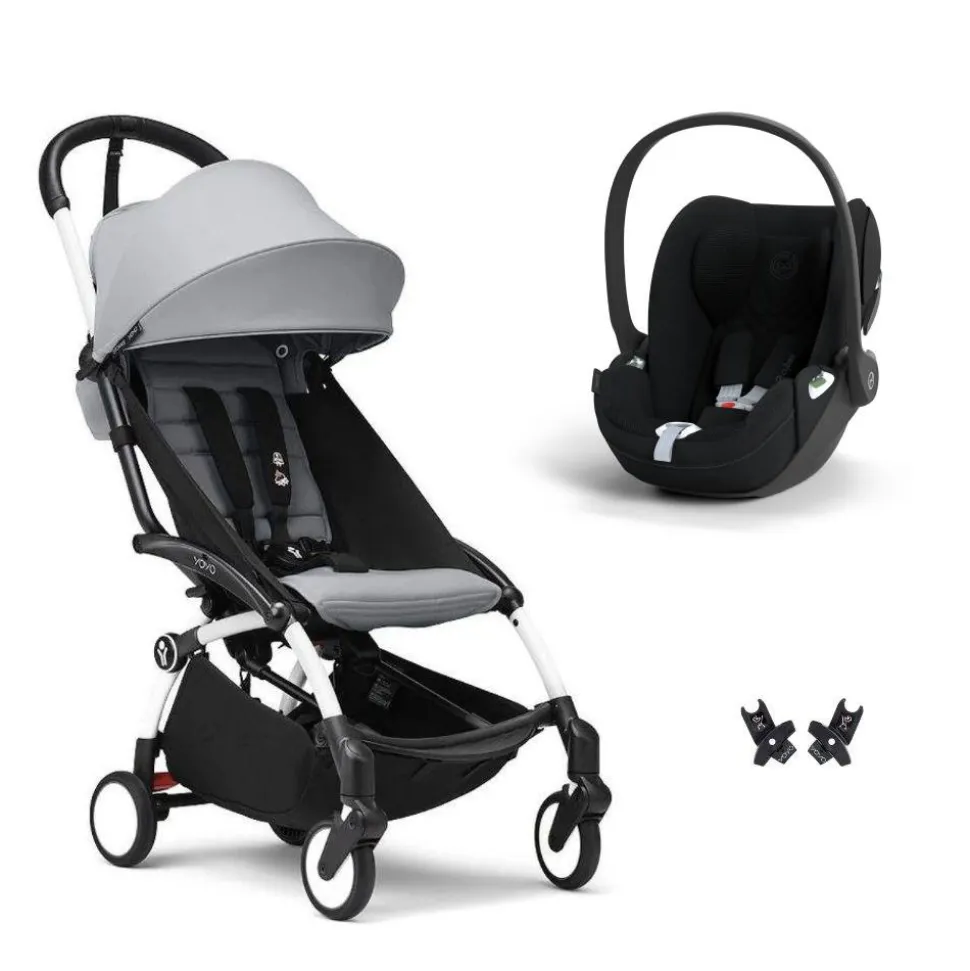 Poussette duo yoyo 3 pack 6+ et siège auto cloud t plus black - chassis blanc - stone