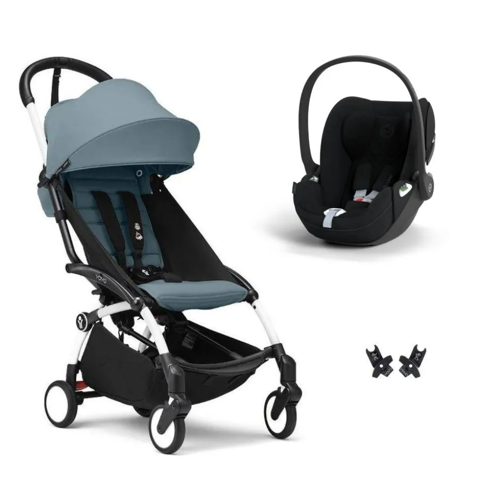 Poussette duo yoyo 3 pack 6+ et siège auto cloud t plus black - chassis blanc - aqua