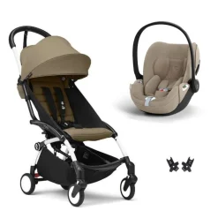 Poussette duo yoyo 3 pack 6+ et siège auto cloud t plus beige - chassis blanc - toffee