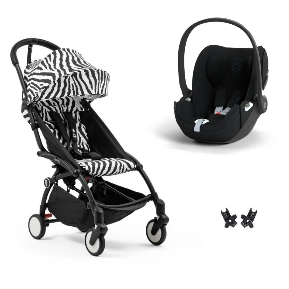 Poussette duo yoyo 3 pack 6+ et siège auto cloud t plus black - chassis noir - zebra