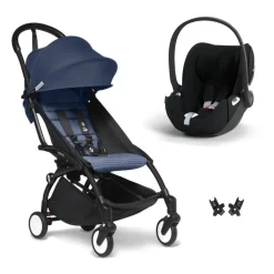 Poussette duo yoyo 3 pack 6+ et siège auto cloud t plus black - chassis noir - bleu air france