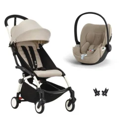 Poussette duo yoyo 3 pack 6+ et siège auto cloud t plus beige - chassis blanc - bonpoint