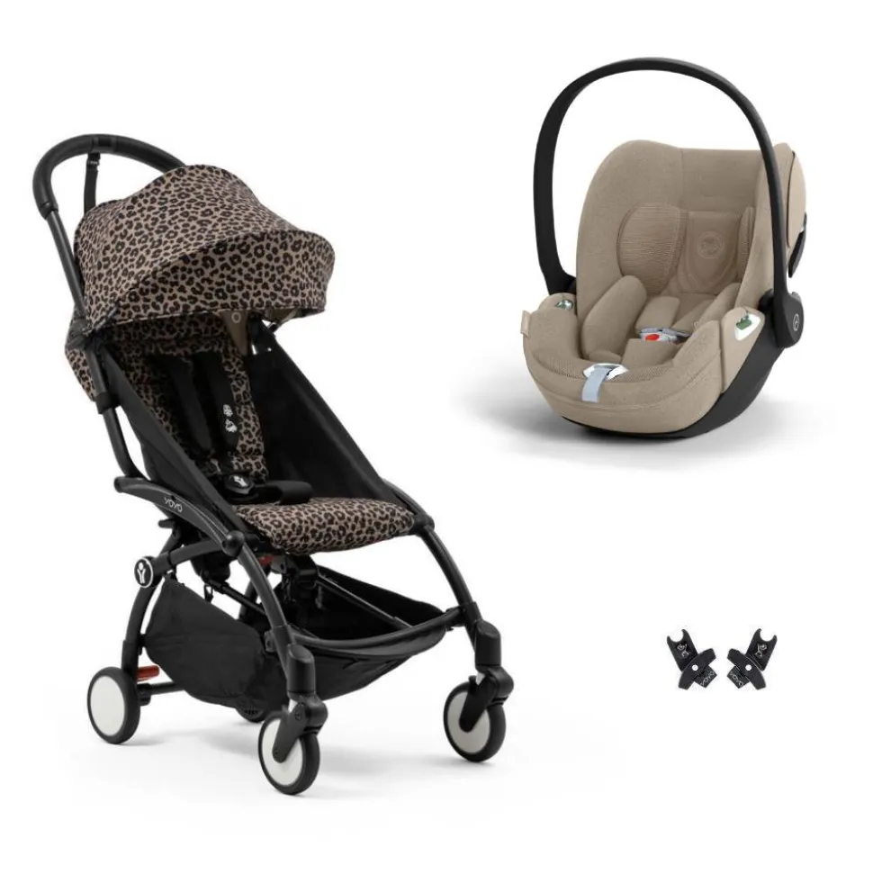 Poussette duo yoyo 3 pack 6+ et siège auto cloud t plus beige - chassis noir - leopard