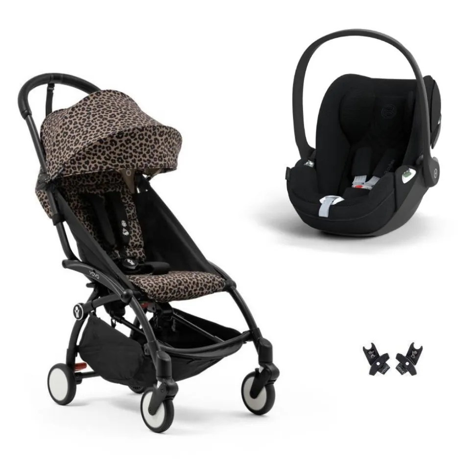 Poussette duo yoyo 3 pack 6+ et siège auto cloud t plus black - chassis noir - leopard