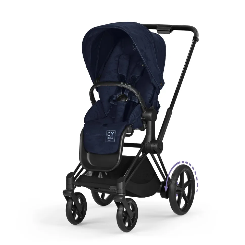 Poussette e-priam 2 rebellious luxury denim blue châssis matt black